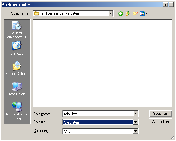 wichtig beim Speichern von Internetseiten mit dem Editor wichtig beim Speichern von Internetseiten mit dem Editor
