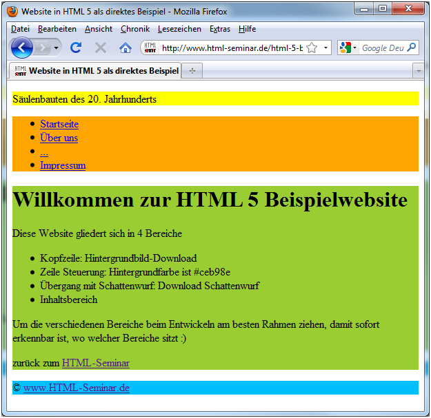 HTML5: Bereiche anzeigen über CSS