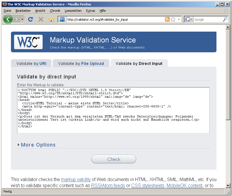HTML-Code in Validator bringen