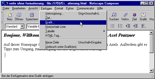 Netscape Composer Einfügen Grafik