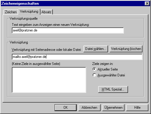 Netscape Composer E-Mail-Adresse eingeben
