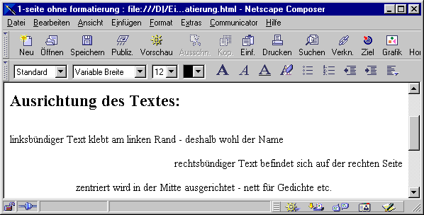 Netscape Composer Text ausrichten