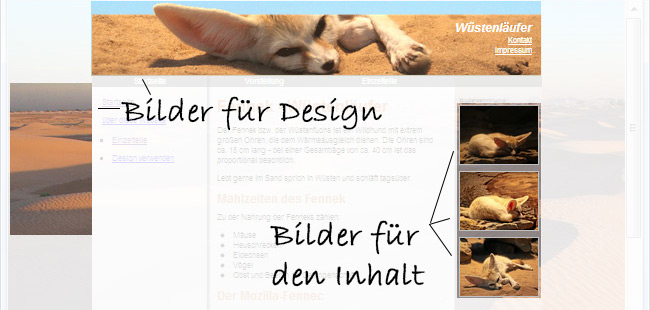 Beispiel für Bilder für den Inhalt (HTML) und für Design (CSS)