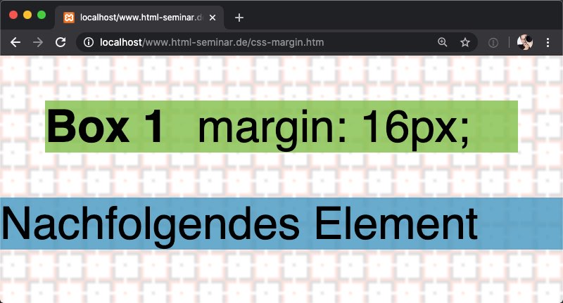 Außenabstand über CSS und margin mit 16 Pixeln