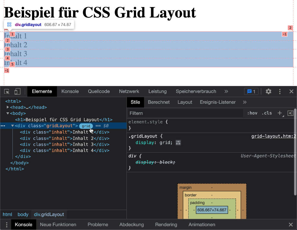 Raster-Overlay anzeigen für unser Grid-Layout