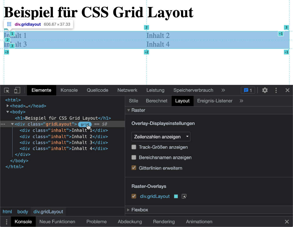 gleiche Aufteilung der Spalten über grid-template-columns: 1fr 1fr;