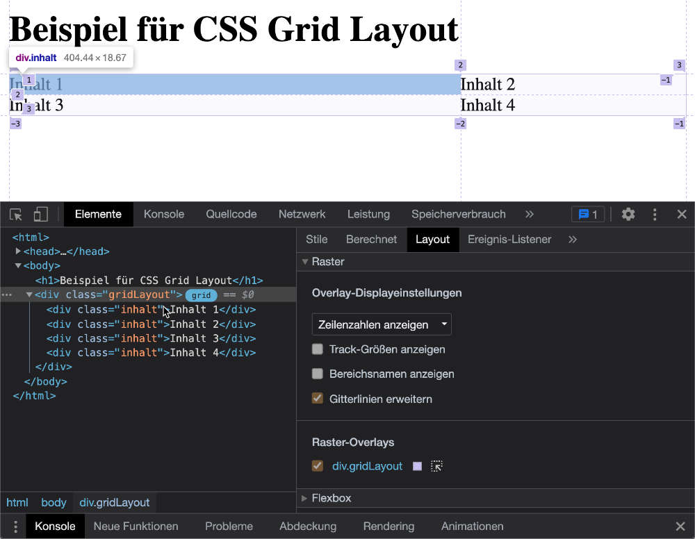 Aufteilung 2 zu 1 über grid-template-columns: 2fr 1fr;