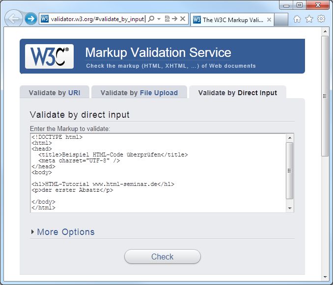 HTML validieren lassen von validator.w3.org