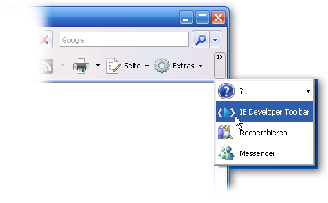 IE Developer Toolbar aufrufen