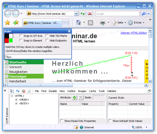 Lineal der IE Toolbar