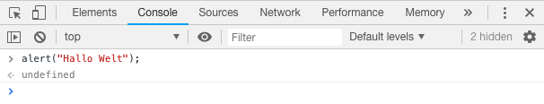 direkte Eingabe von JavaScript-Befehlen in die Console direkte Eingabe von JavaScript-Befehlen in die Console
