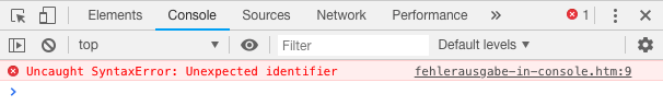 Fehlerausgabe in der Console von Chrome