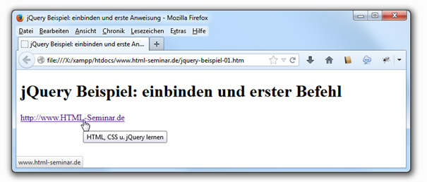 Anzeige im Tooltip des Titles (HTML-Attribut title) eines Links