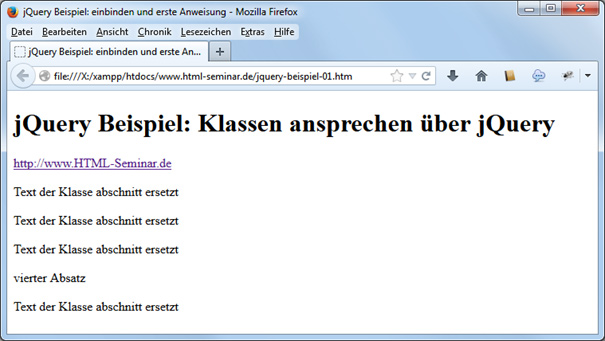 Änderung der Inhalte einer ausgewählten Klasse durch jQuery