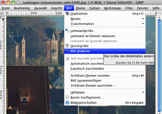 Bildgröße über GIMP ändern - Schritt 1 Bildgröße über GIMP ändern - Schritt 1