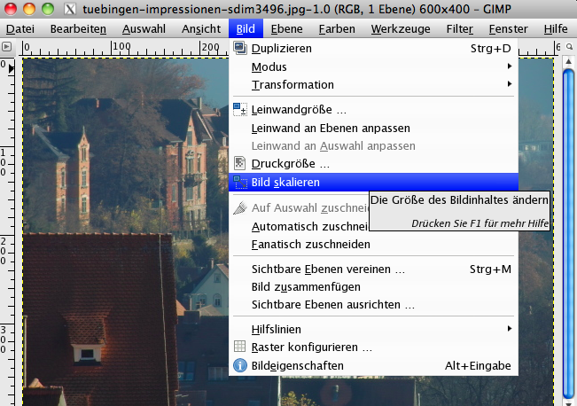 Bildgröße über GIMP ändern - Schritt 1