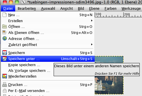 Bild in GIMP speichern - Schritt 1
