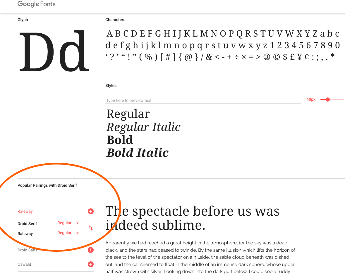 Google Fonts mit Vorschlägen für eine passende zweite Schrift