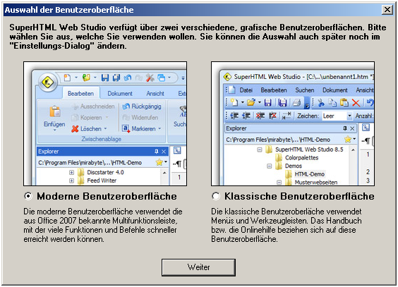 grafische Benutzeroberfläche angelehnt an Office 2007