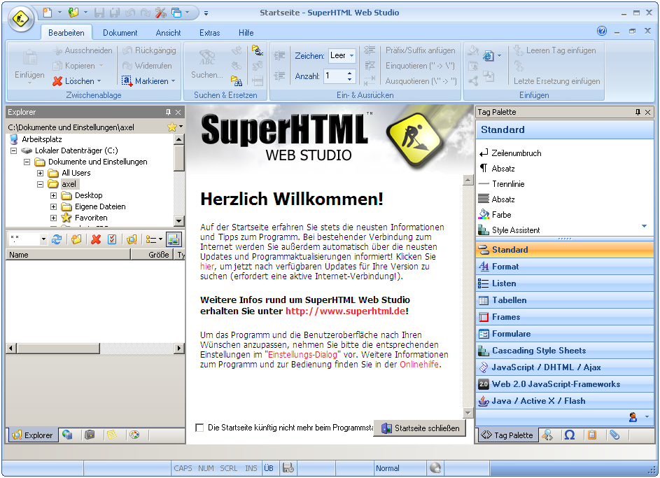 Oberfläche SuperHTML Web Studio