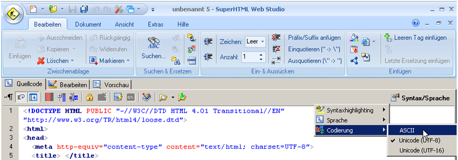 Syntaxhighlighting und Codierung on ASCII oder UTF