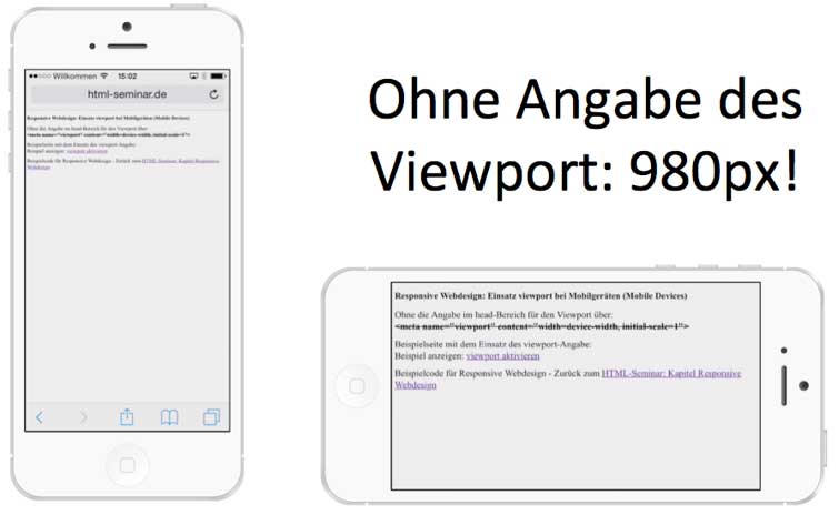 ohne Viewport mit unterschiedlicher Schriftgröße je nach Ausrichtung vom Handy