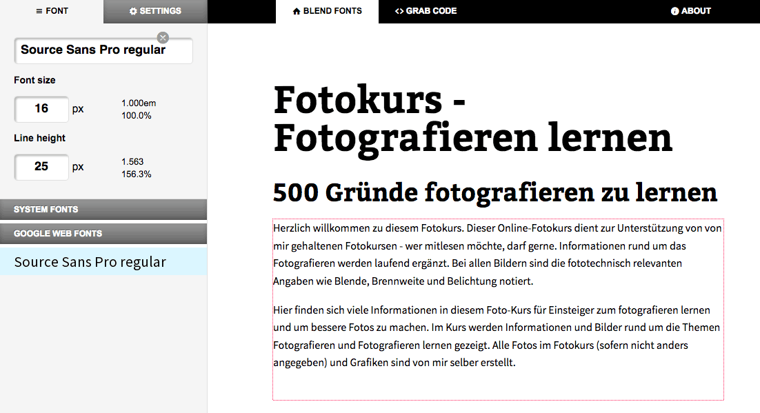 Tool zum 2 Schriftarten testen