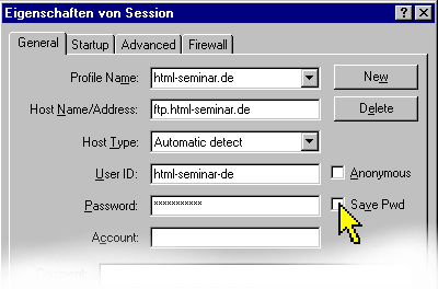 Zugangsdaten zum FTP-Server eintragen